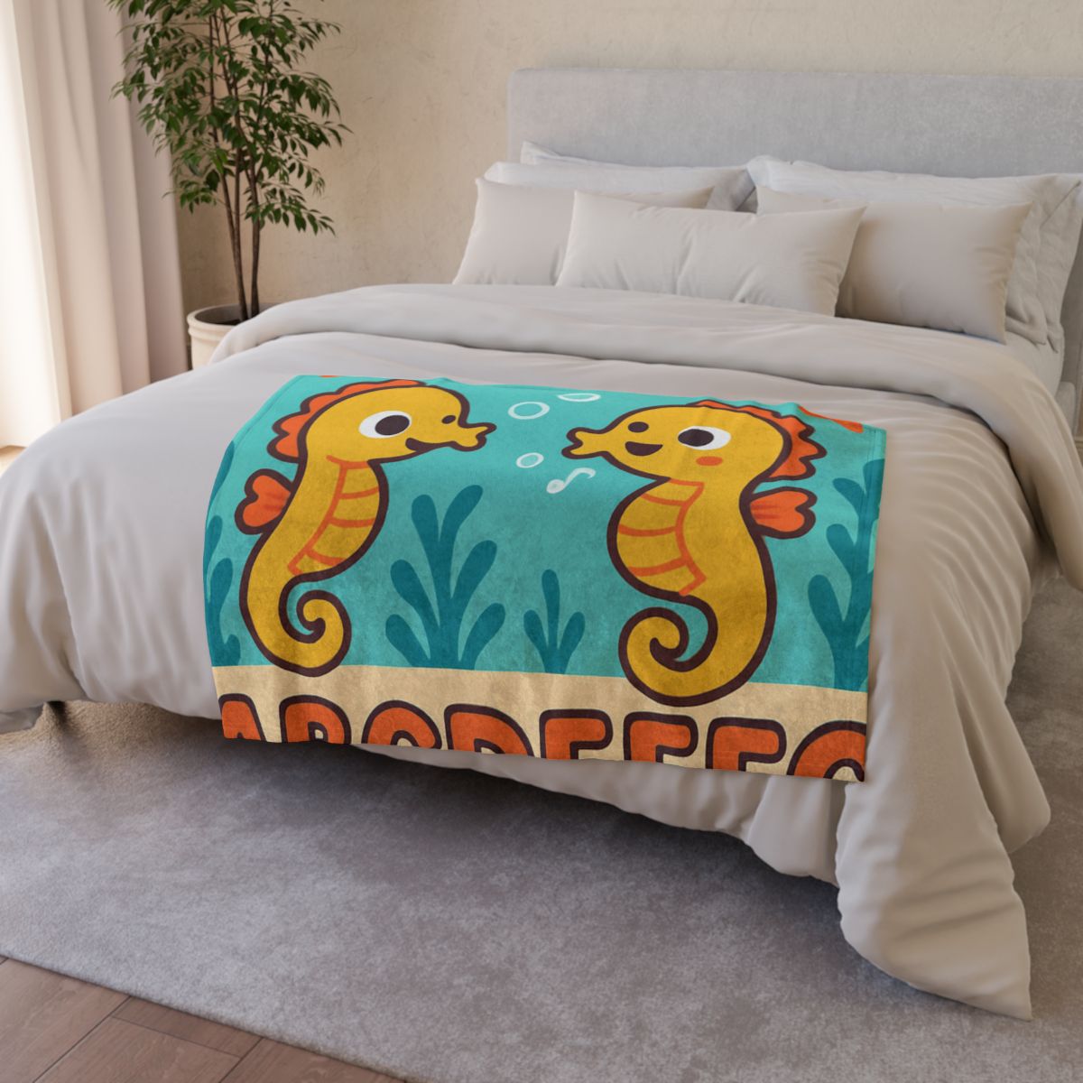 Underwater Alphabet Reef With Singing Seahorses stylish throw blankets