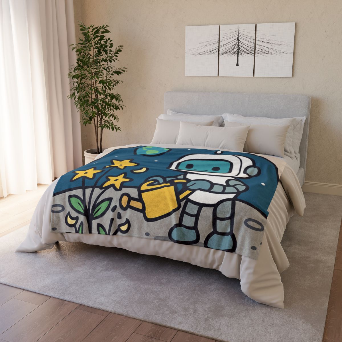 Moon Garden Robot And Space Sprouts custom blankets
