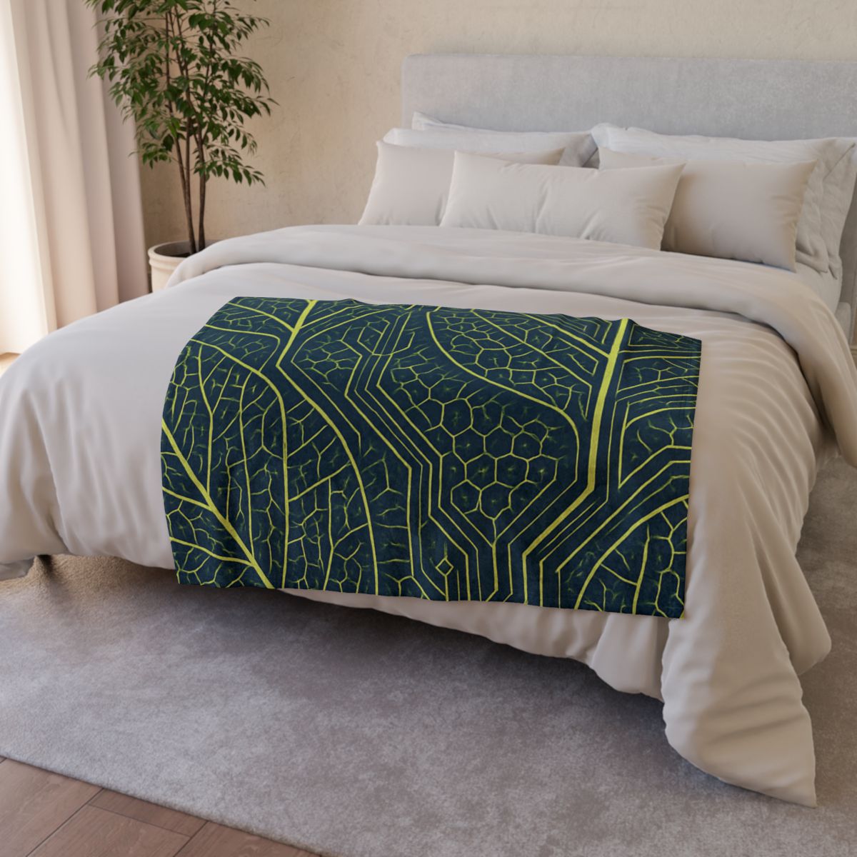 Leaf Vein Circuit Mosaic designer printed blankets