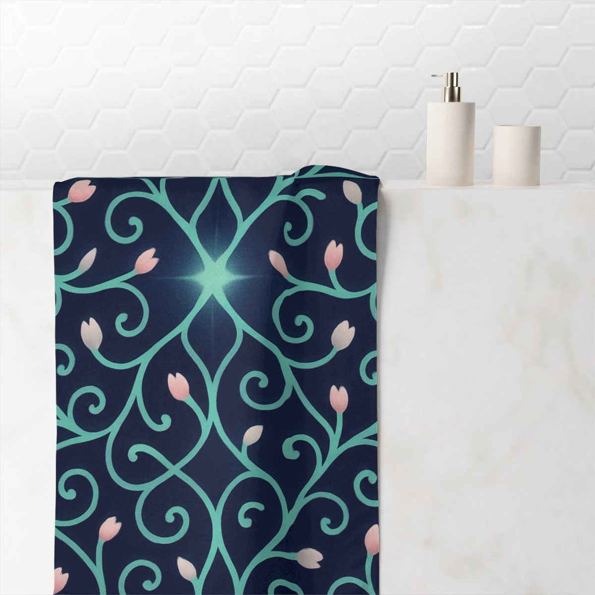 Tendrilled Star Lattice designer printed towels