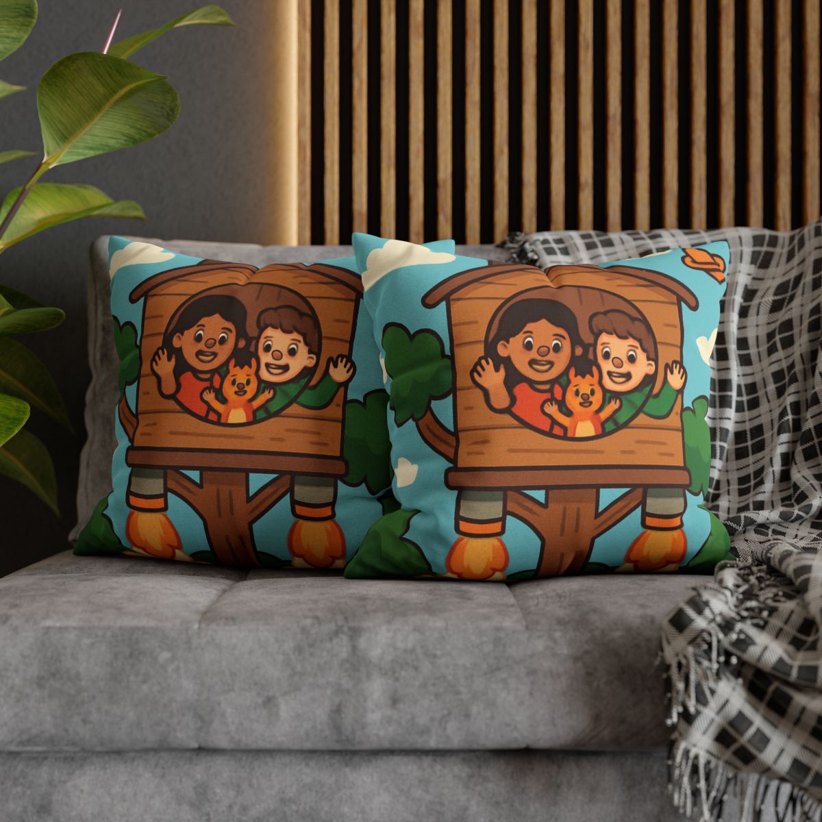Rocket Powered Treehouse Forest stylish decorative pillowcases