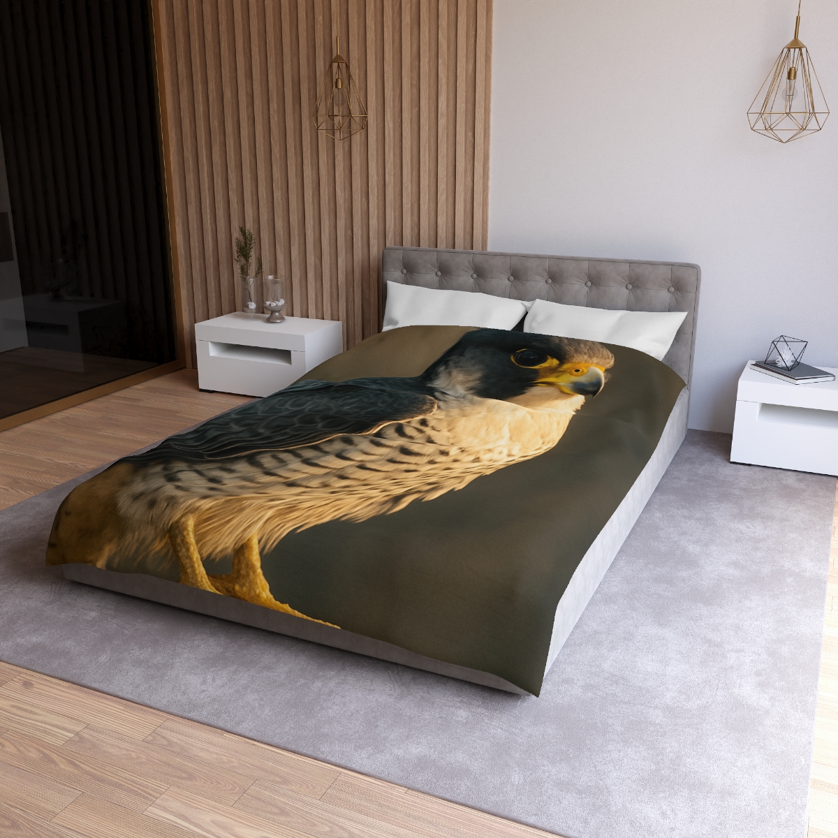 Starlit Poise Peregrine Falcon designer printed duvets