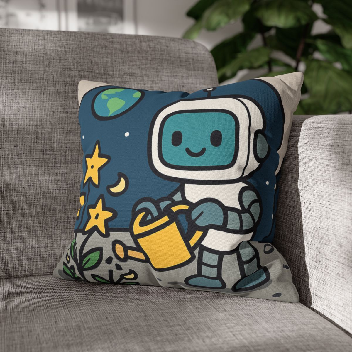 Moon Garden Robot And Space Sprouts designer print pillow cases