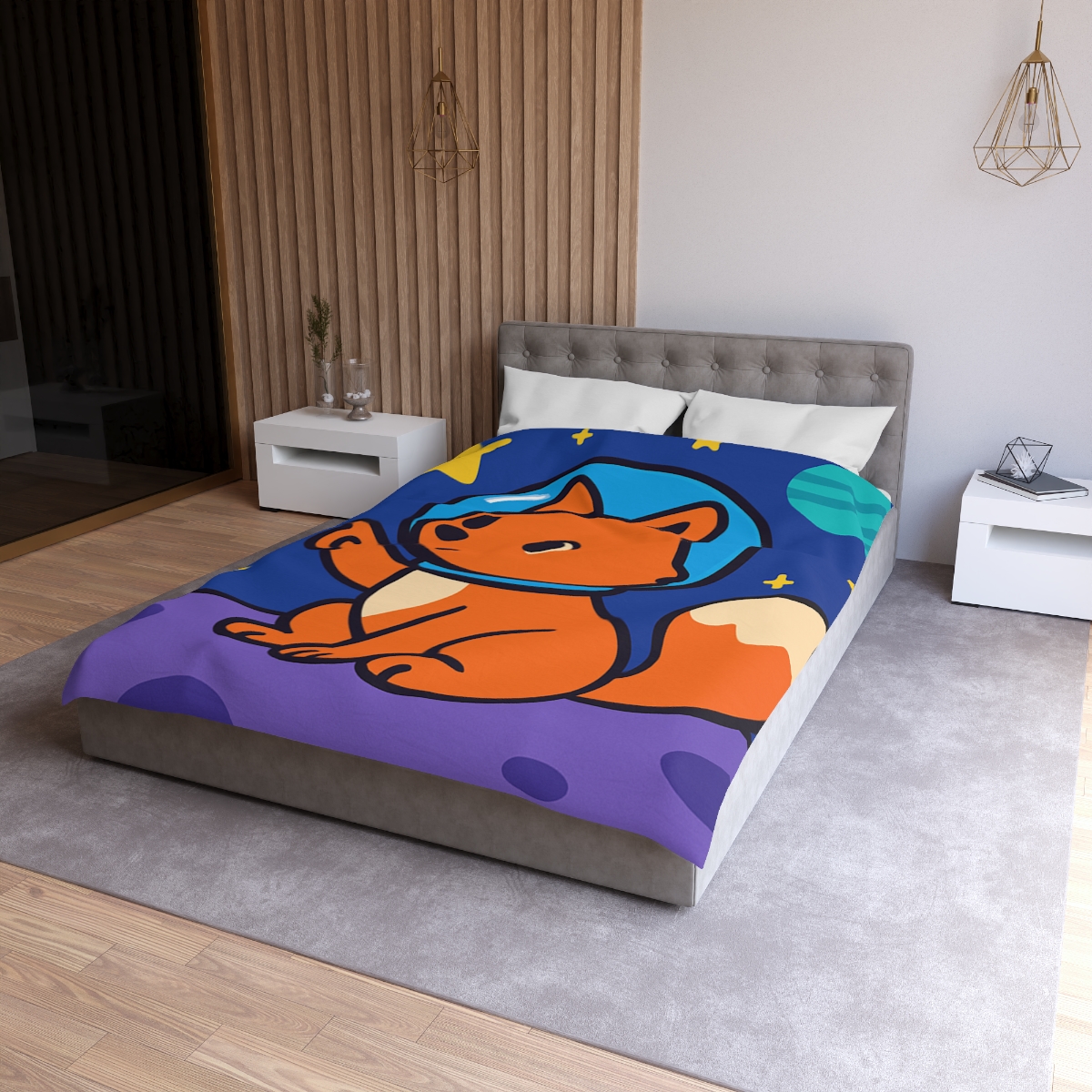 Stargazing Space Fox stylish duvet covers