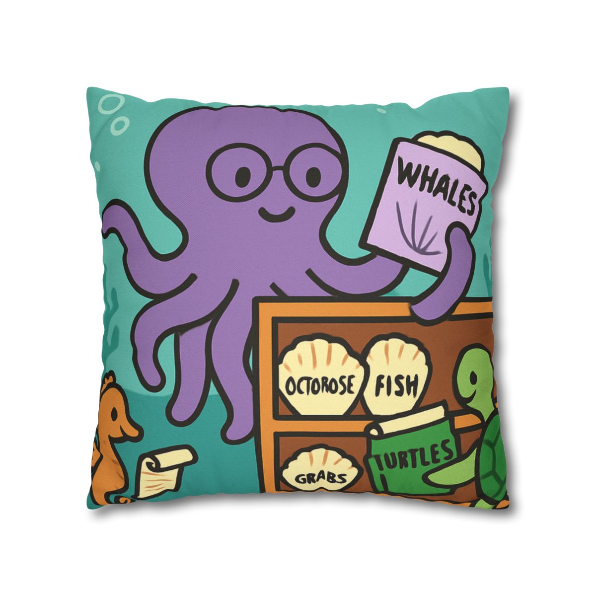 Undersea Library Of The Curious Octopus designer print pillow cases