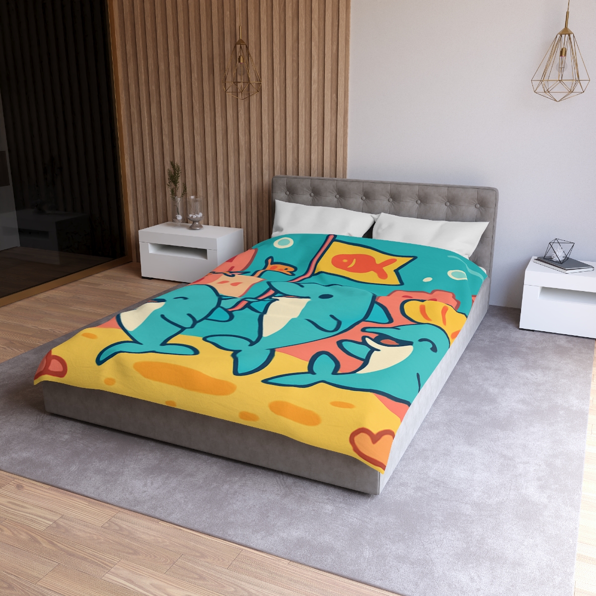 Coral City Dolphin Parade custom duvets