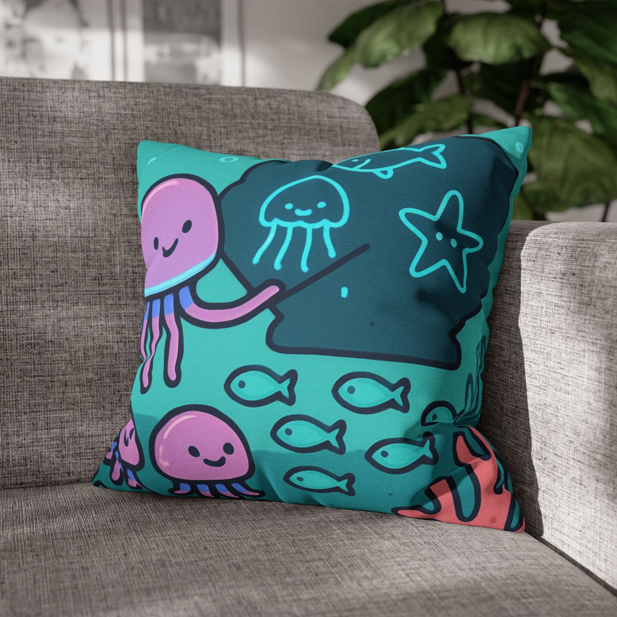 Bioluminescent Reef School With Glow Jellyfish custom pillow cases