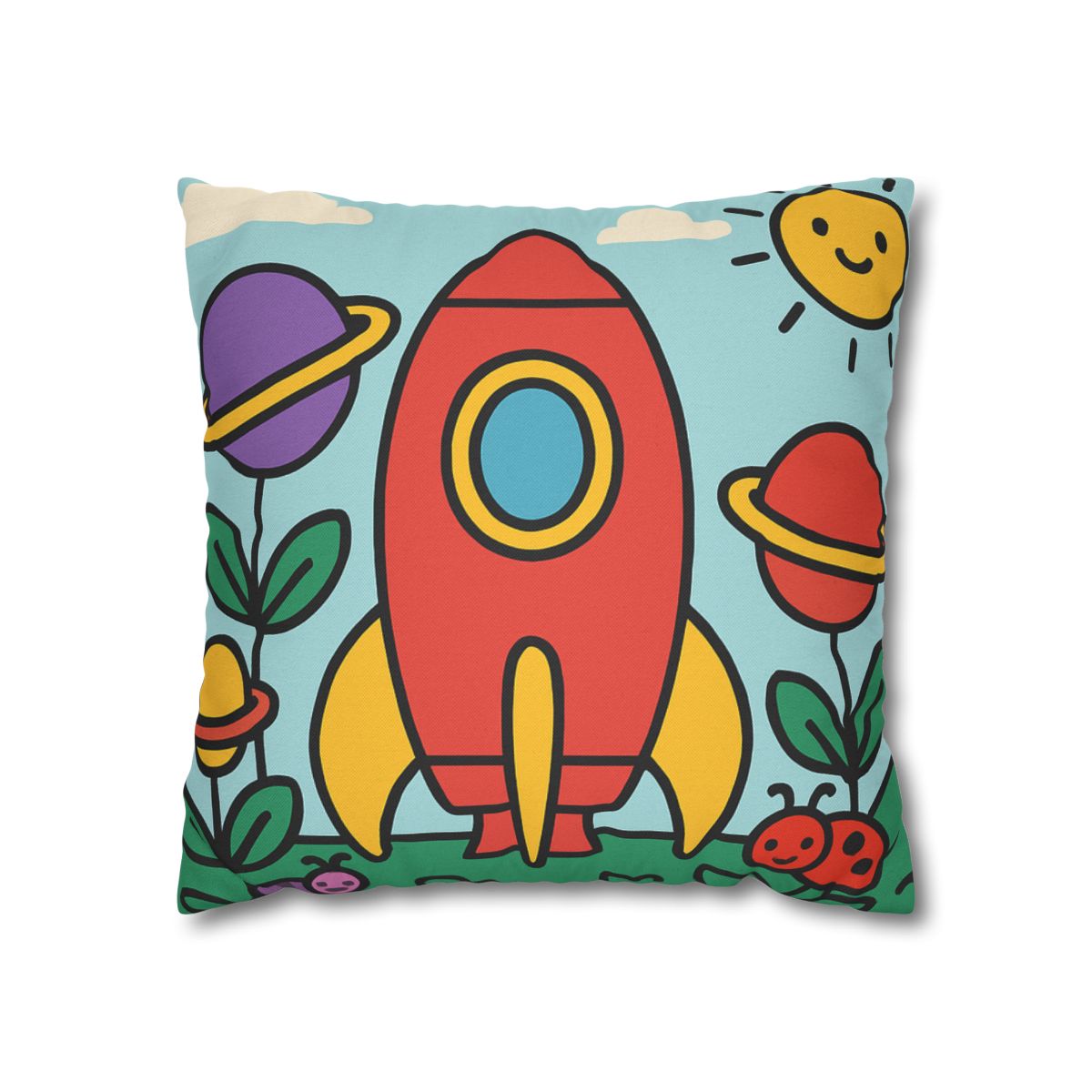 Rainbow Rocket Garden designer print pillow cases