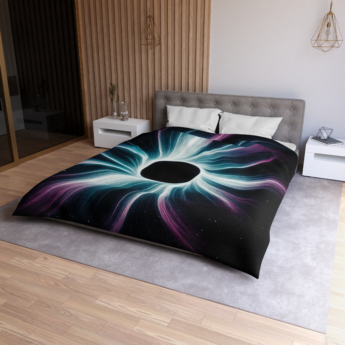 Gravitational Halo Bloom designer printed duvets
