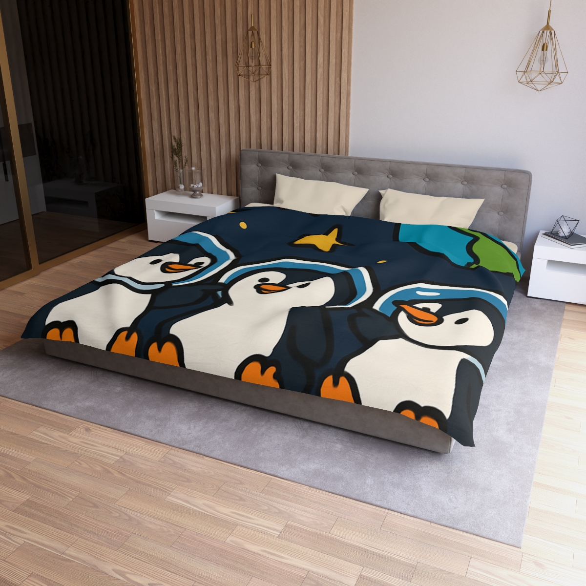 Stargazing Penguins On The Moon trendy bedroom duvets