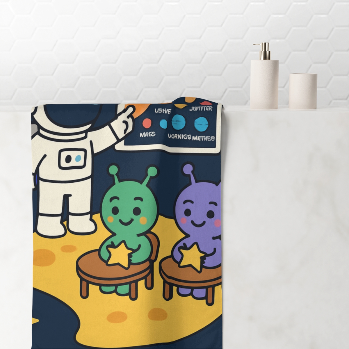Comet Classroom On A Tiny Moon designer printed towels