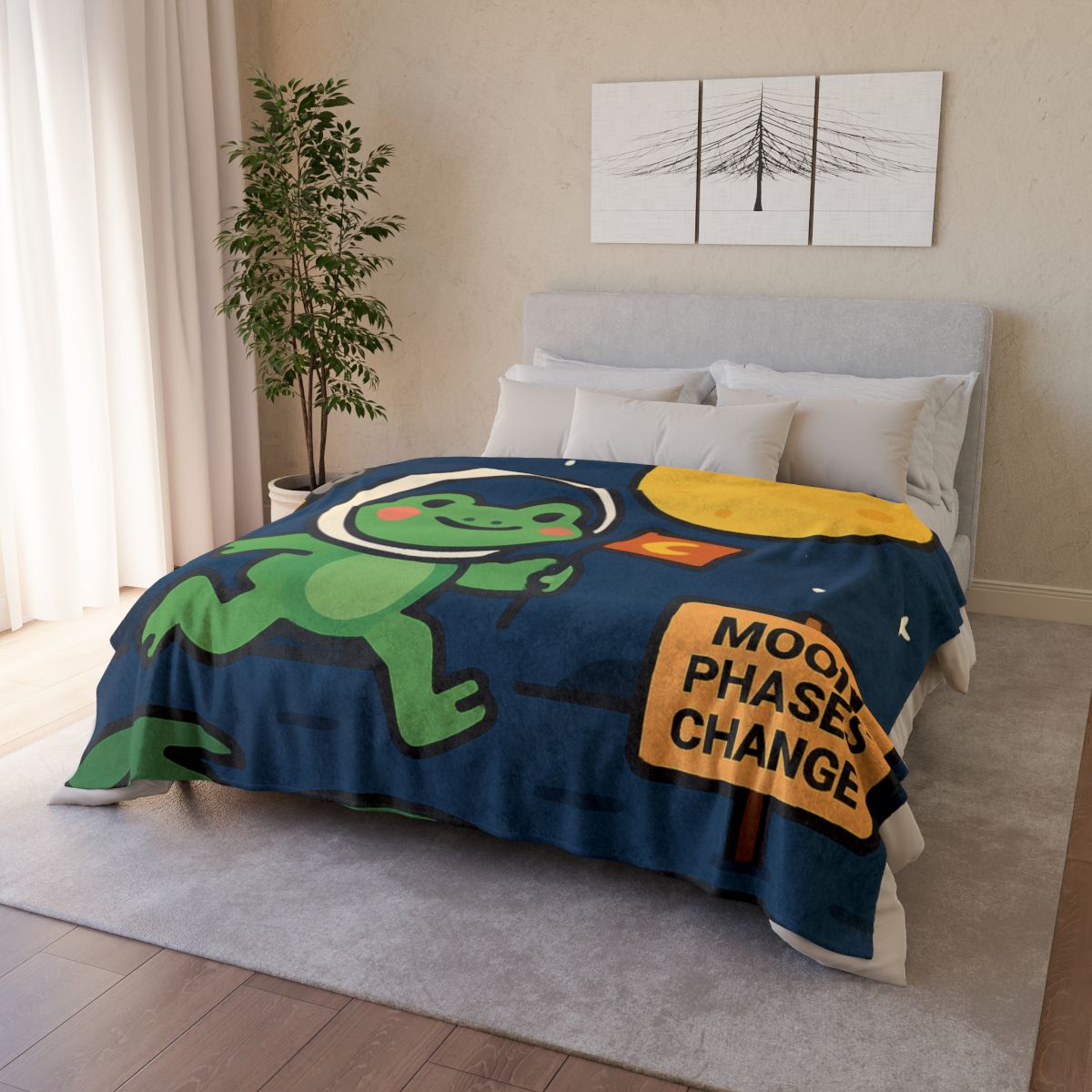 Moonlight Marsh Frog Astronaut trendy patterned blankets