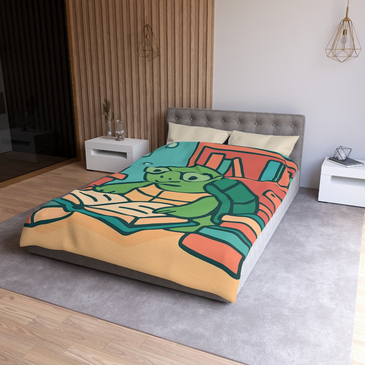 Underwater Library With Bookish Turtle designer printed duvets