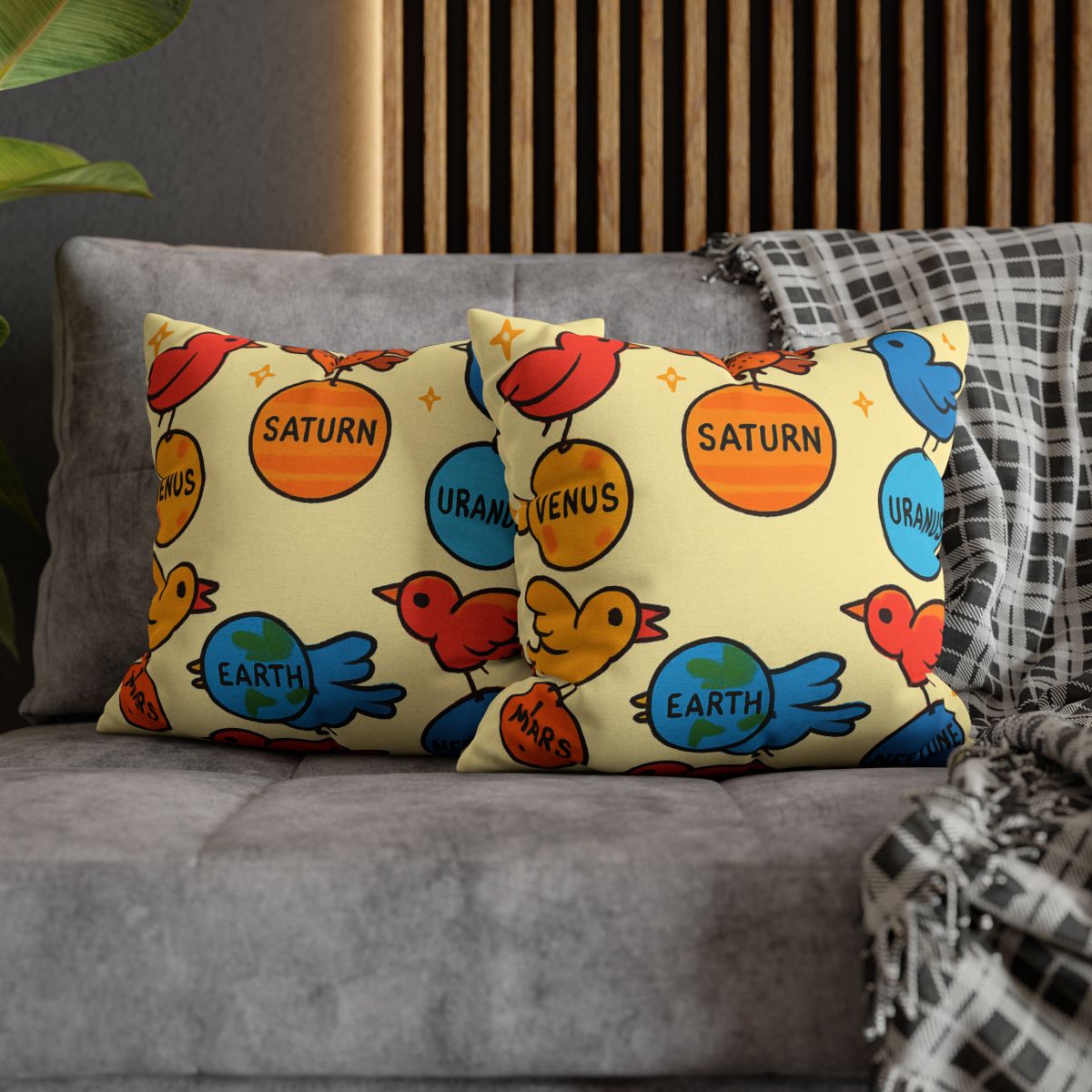 Solar System Circus Of Birds soft cotton pillow cases