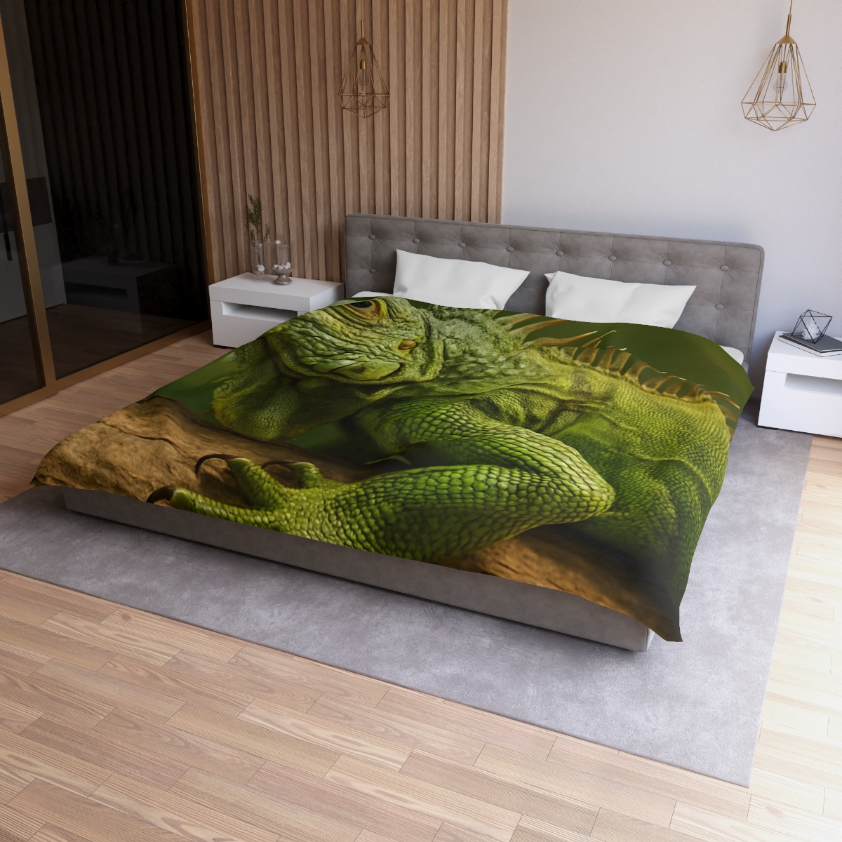 Verdant Stillness Green Iguana personalized bedding duvets