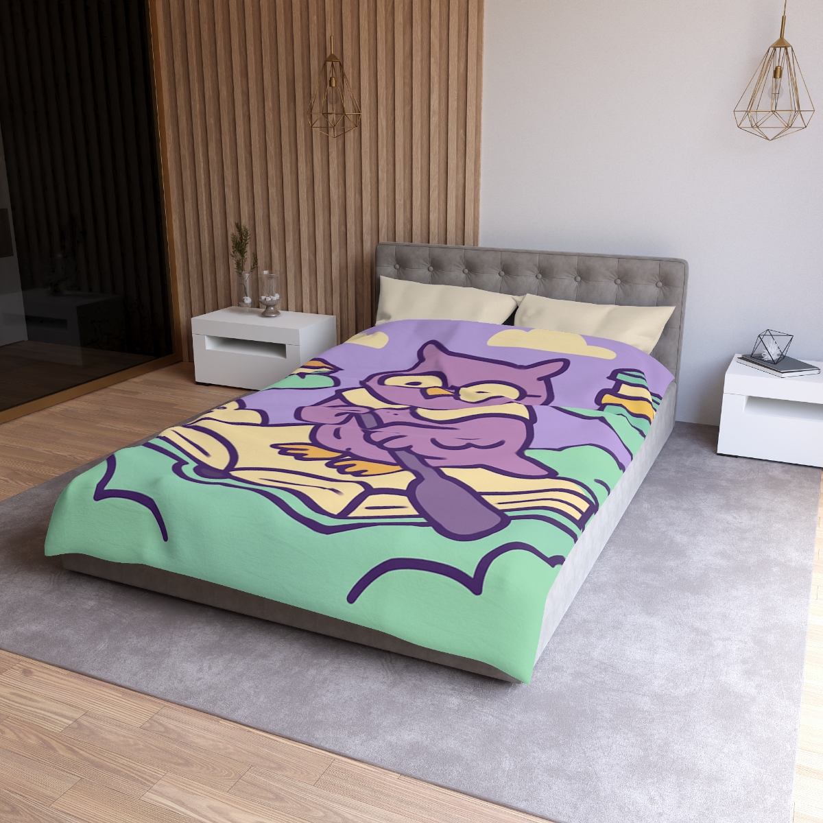 Cloud Library Owl Boat designer printed duvets