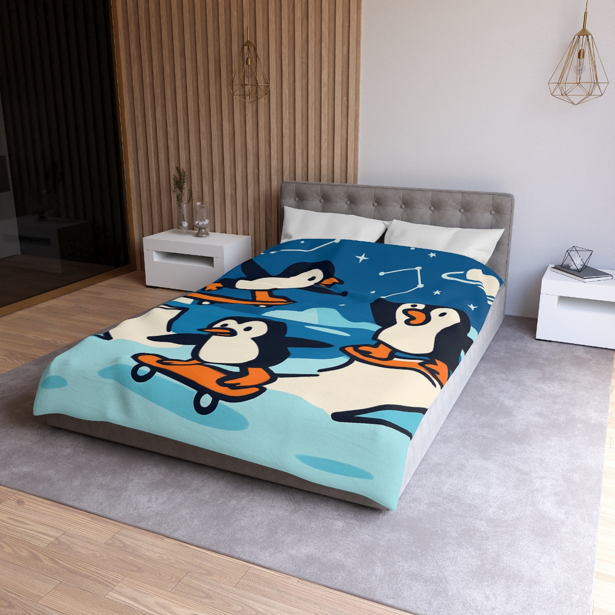 Galaxy Skate Park Penguins stylish duvet covers