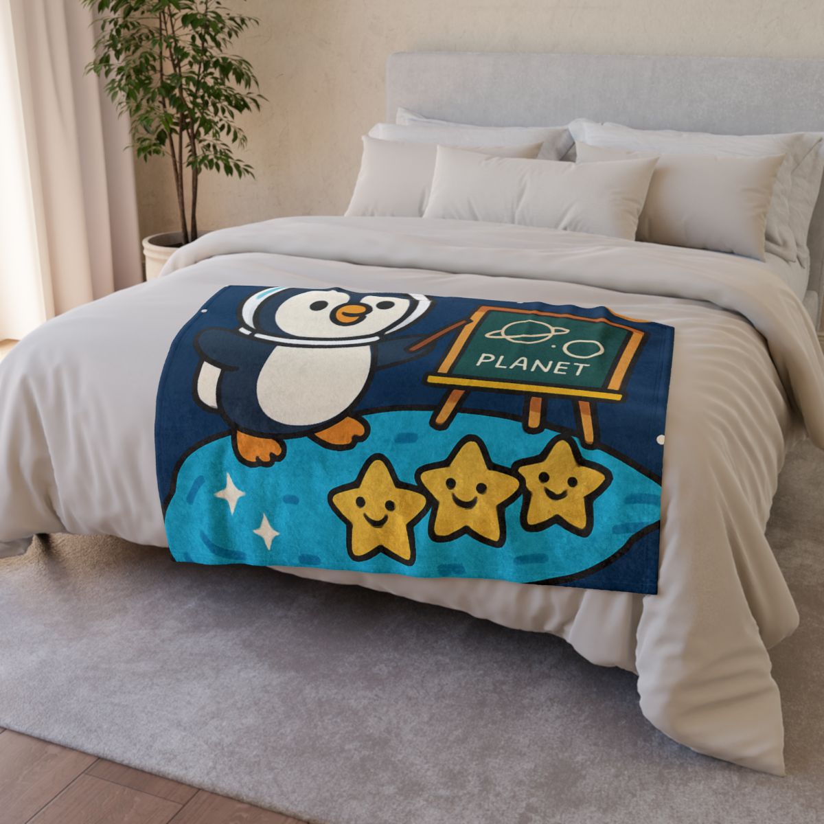 Comet Classroom With Captain Penguin trendy patterned blankets