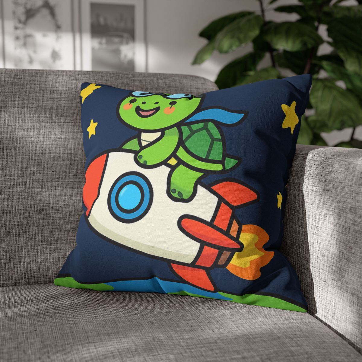 Rocket Riding Turtle To The Moon custom pillow cases