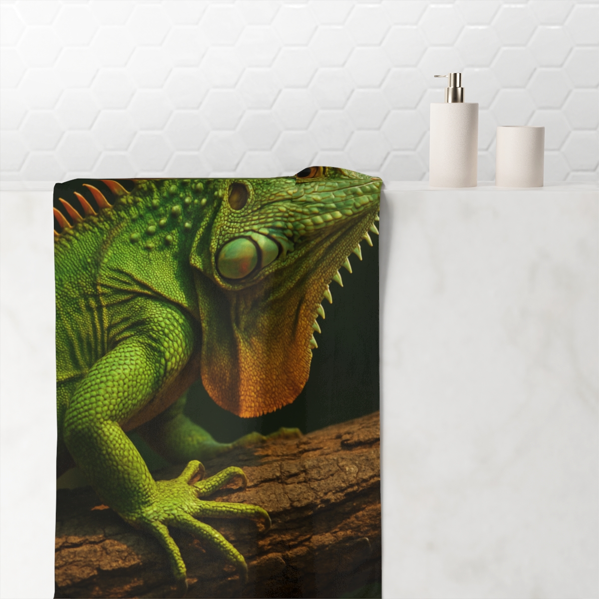 Sunlit Crest Green Iguana custom towels