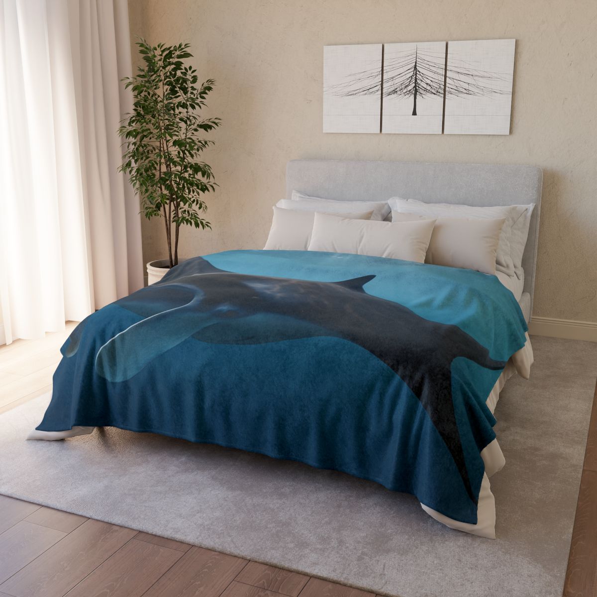 Sunlit Drift Manta Ray stylish throw blankets