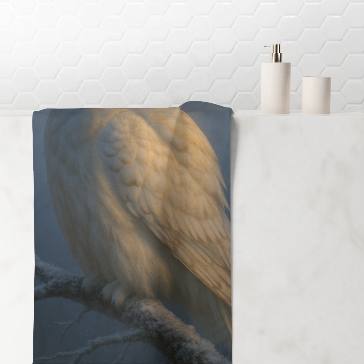 Twilight Sentinel Snowy Owl soft cotton towels