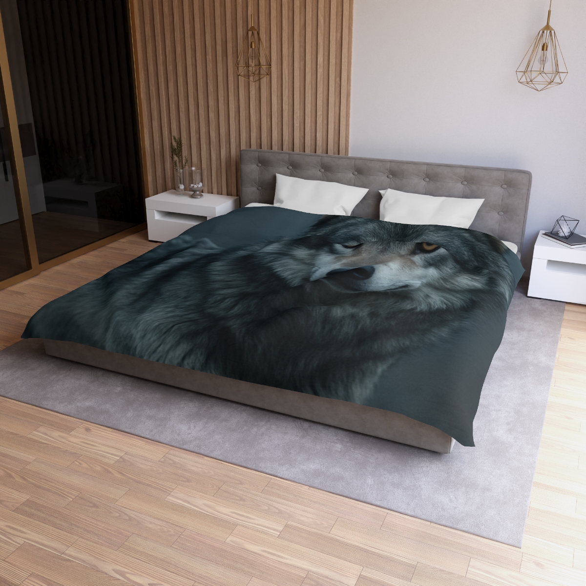Moonlit Gaze Gray Wolf custom duvets