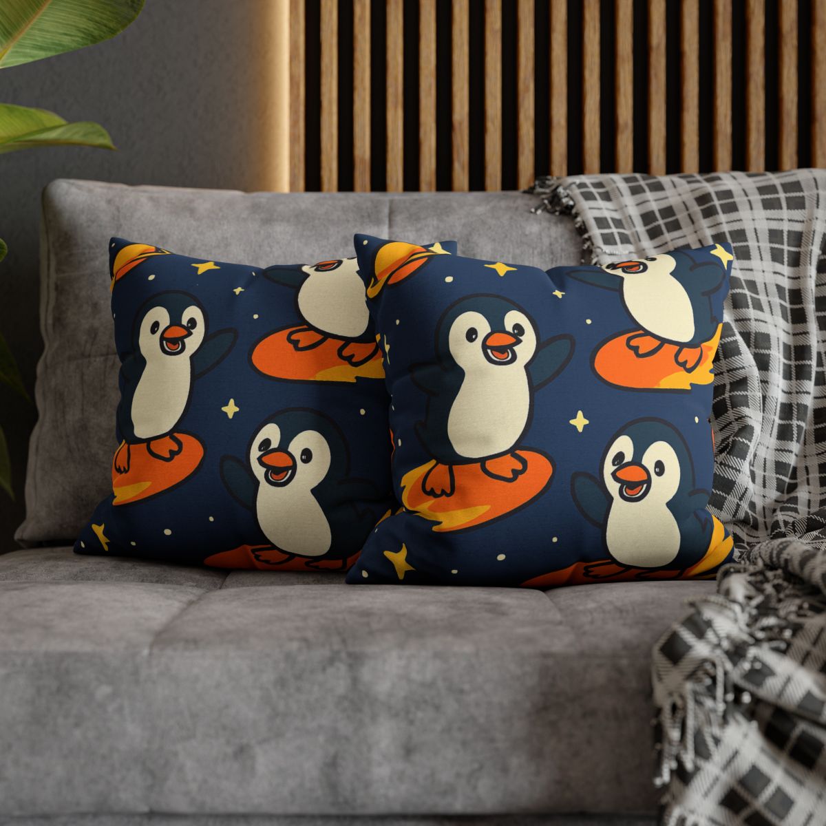 Comet Surfing Penguin Patrol comfortable bedding pillow covers
