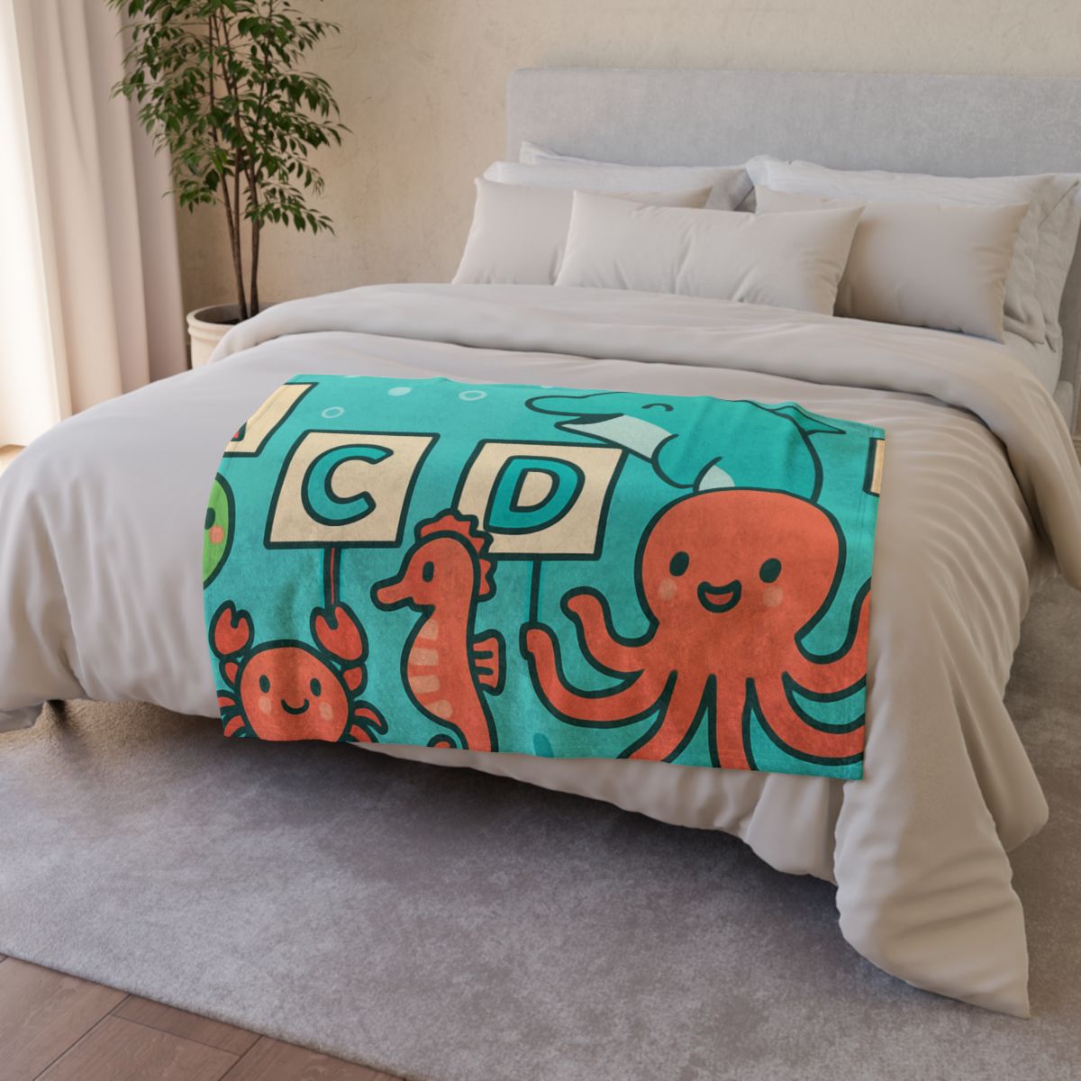 Coral Reef Alphabet Parade personalized cozy blankets