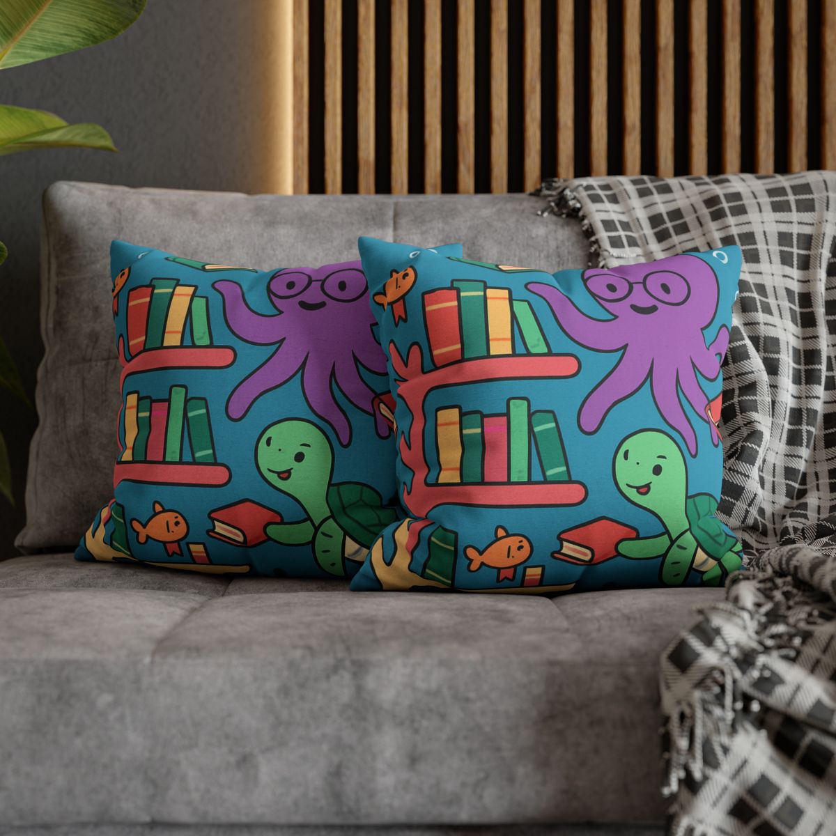 Coral Library And The Octopus Librarian stylish decorative pillowcases