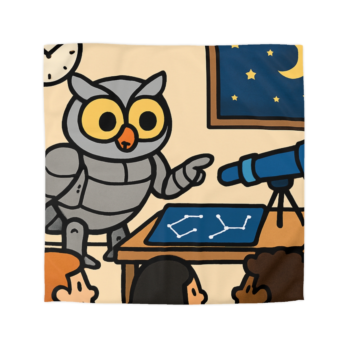 Robot Owl Telescope Workshop custom duvets
