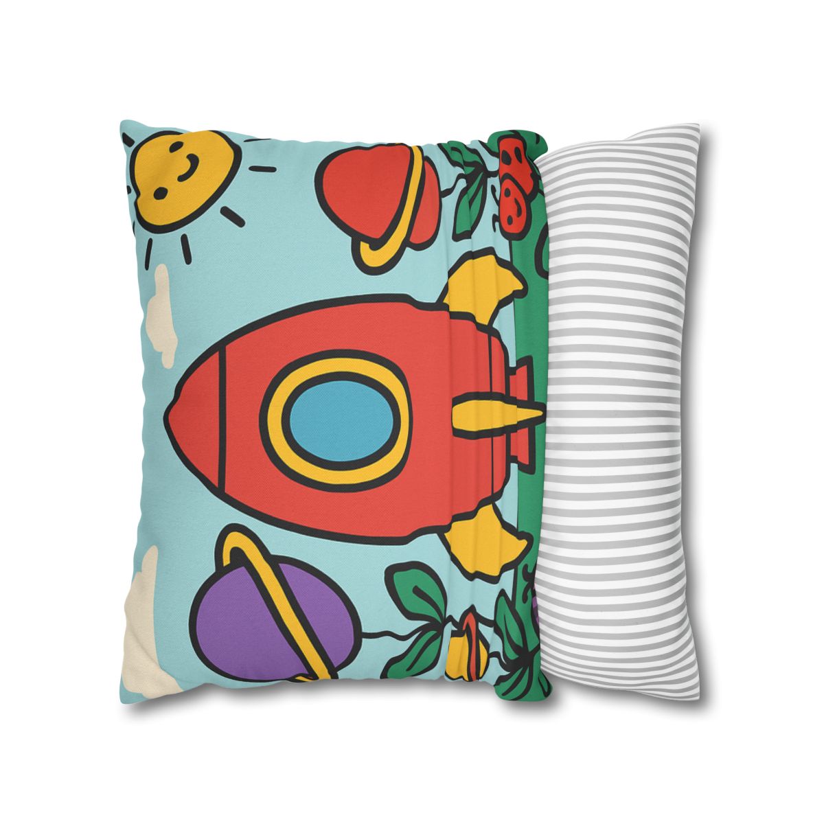 Rainbow Rocket Garden designer print pillow cases