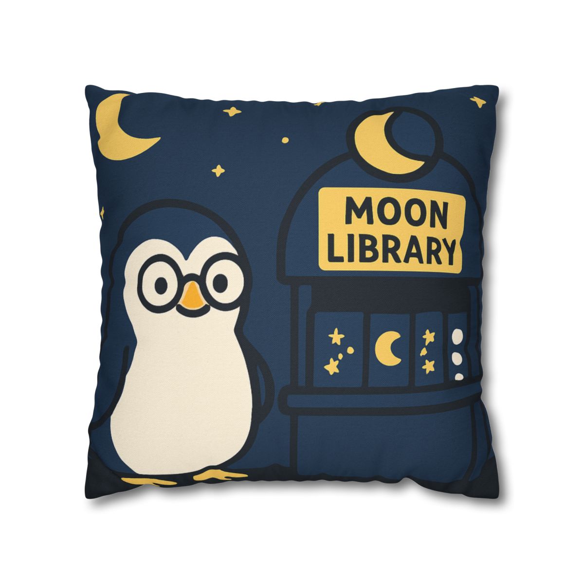 Moonlight Library Run By A Wise Penguin Astronomer designer print pillow cases