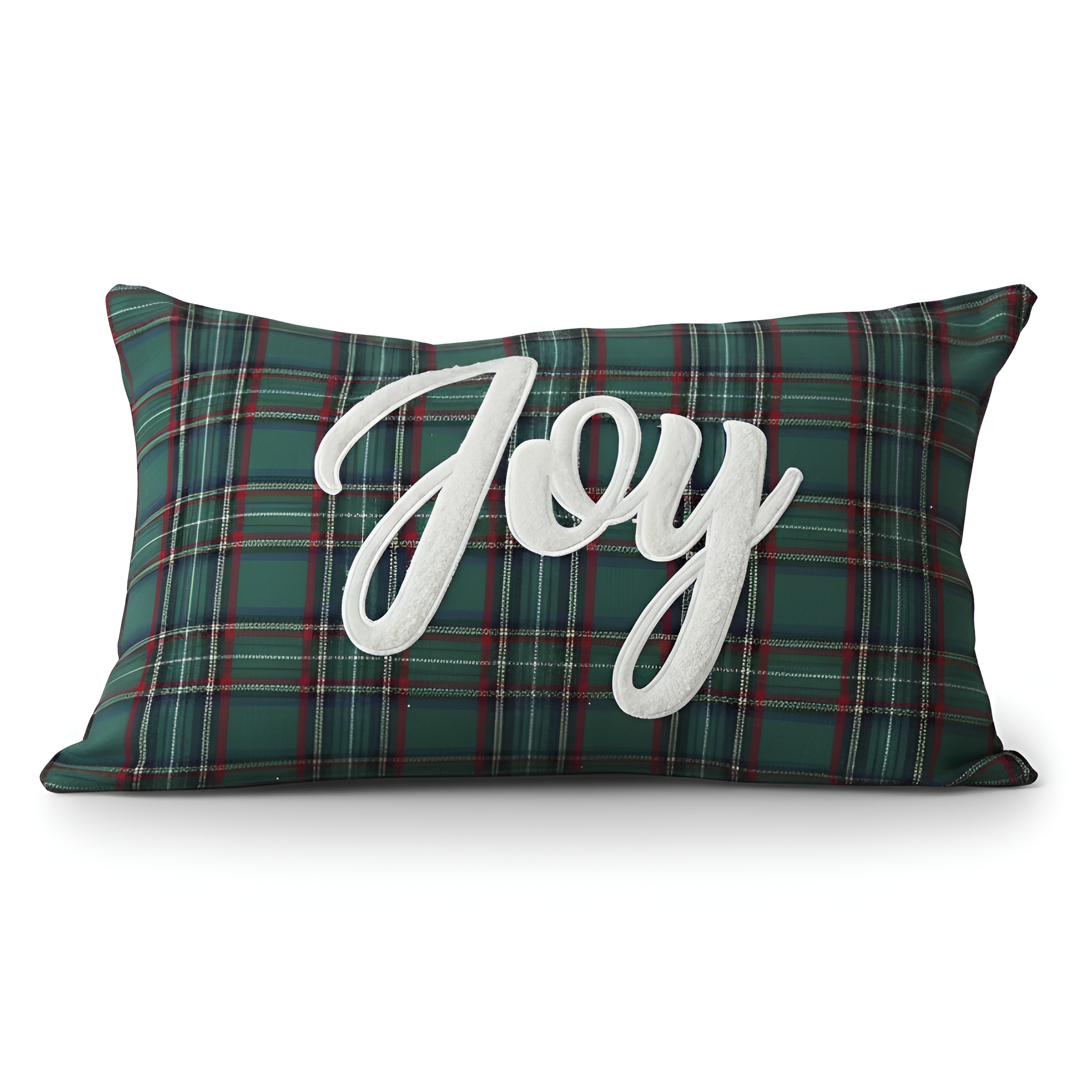 Christmas Themed Plaid Cushion Cover With Embroidered Snowflake Design