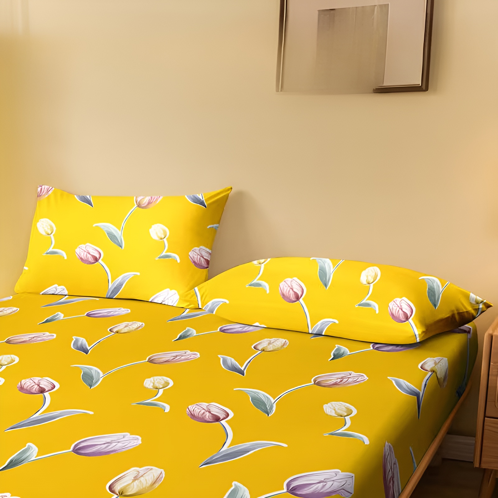 1pc Minimalist Modern Plant Floral Tulip Yellow Pattern Printed Velvet Pillow Cover