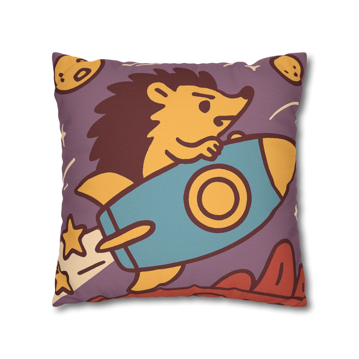 Rocket-Riding Hedgehog designer print pillow cases