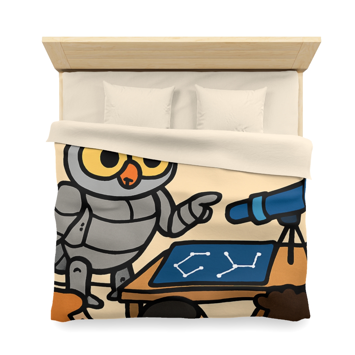 Robot Owl Telescope Workshop custom duvets