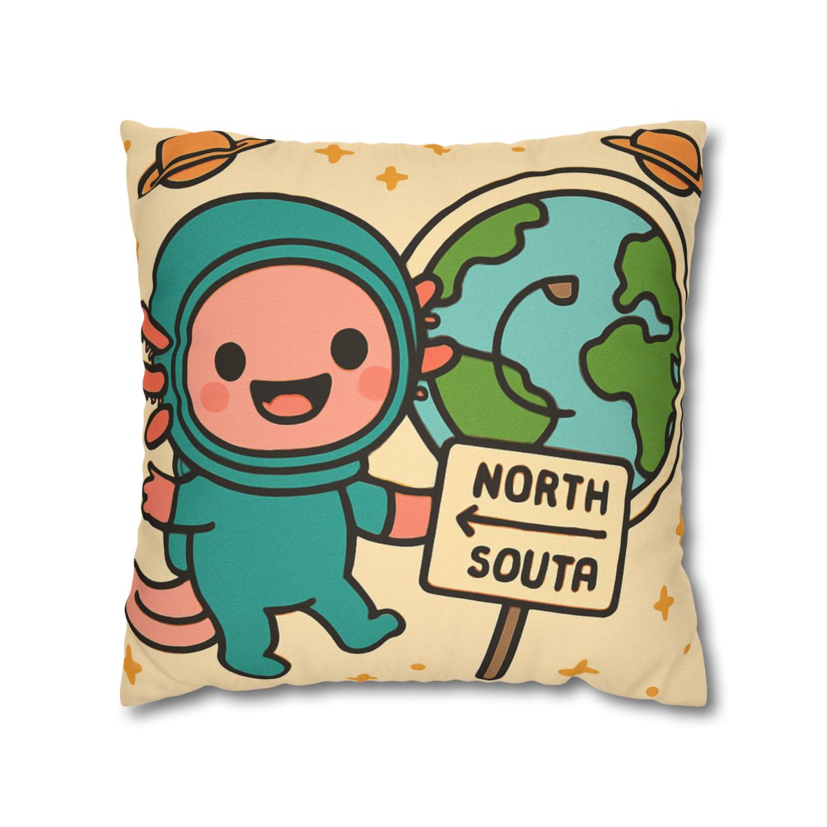 Luna The Axolotl Astronaut And The Bubble Planet Map custom pillow cases