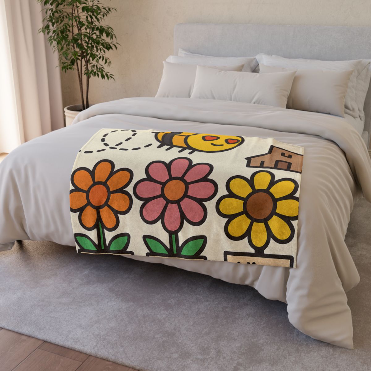 Robot Bee Pollination Map decorative home blankets