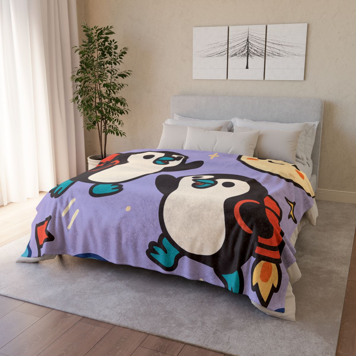 Rocket Penguin Explorers decorative home blankets