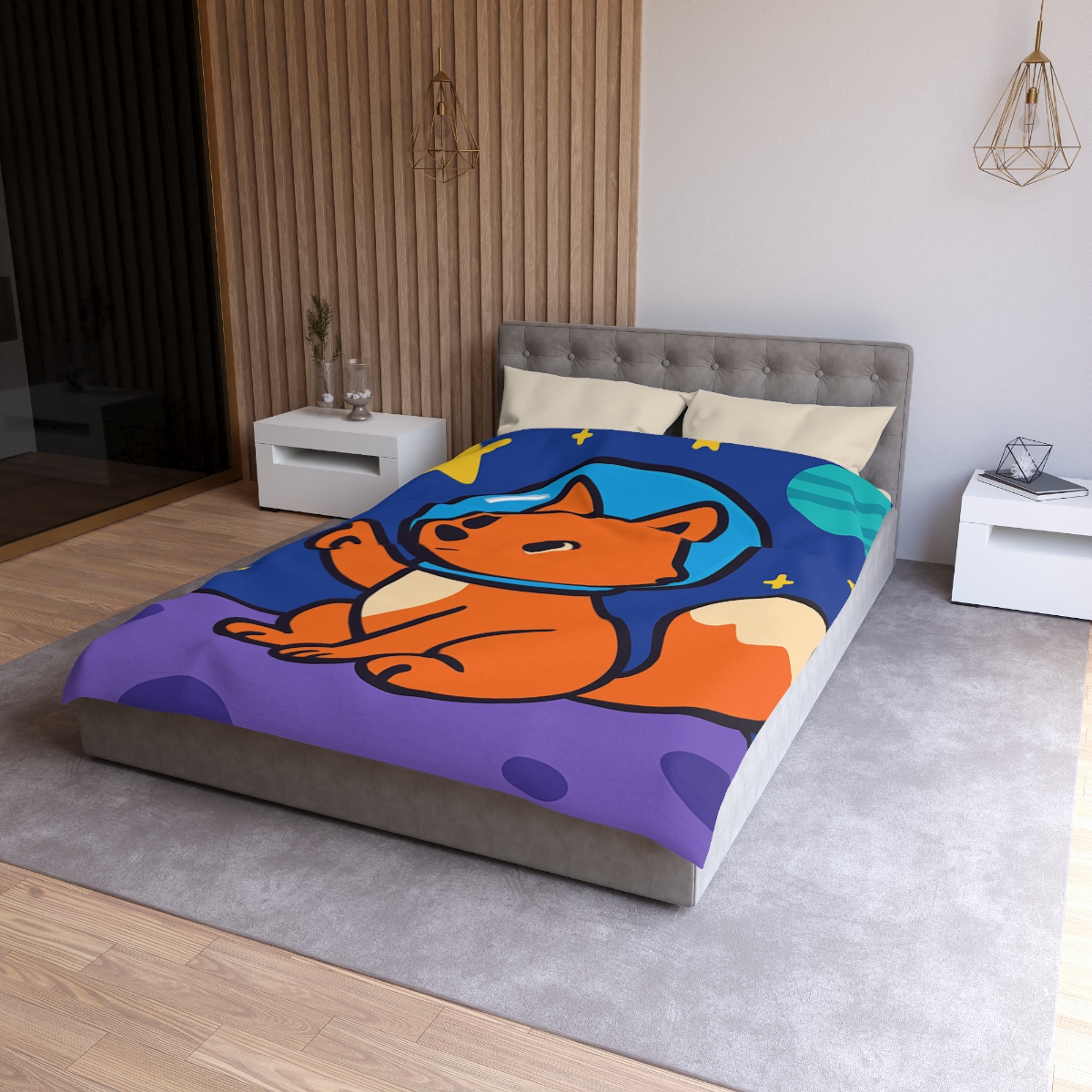 Stargazing Space Fox stylish duvet covers