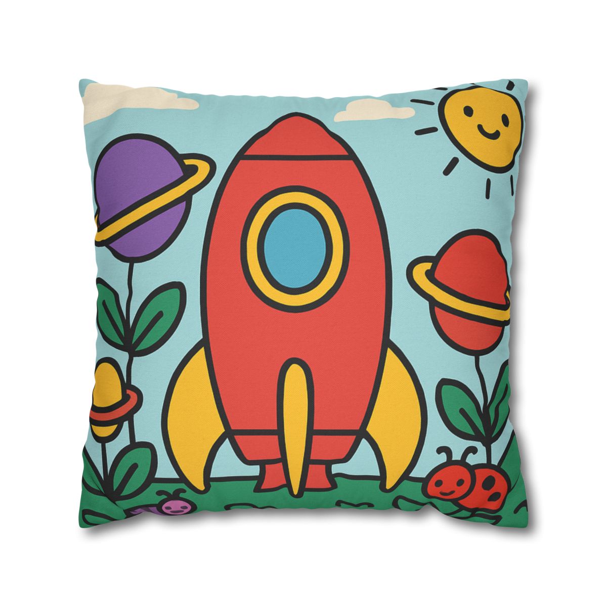 Rainbow Rocket Garden designer print pillow cases