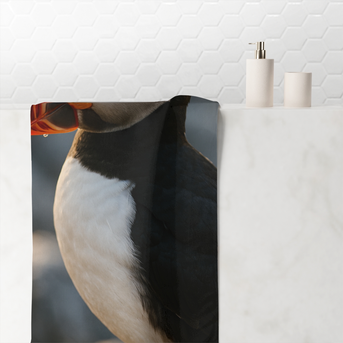 Sunlit Perch Atlantic Puffin custom towels