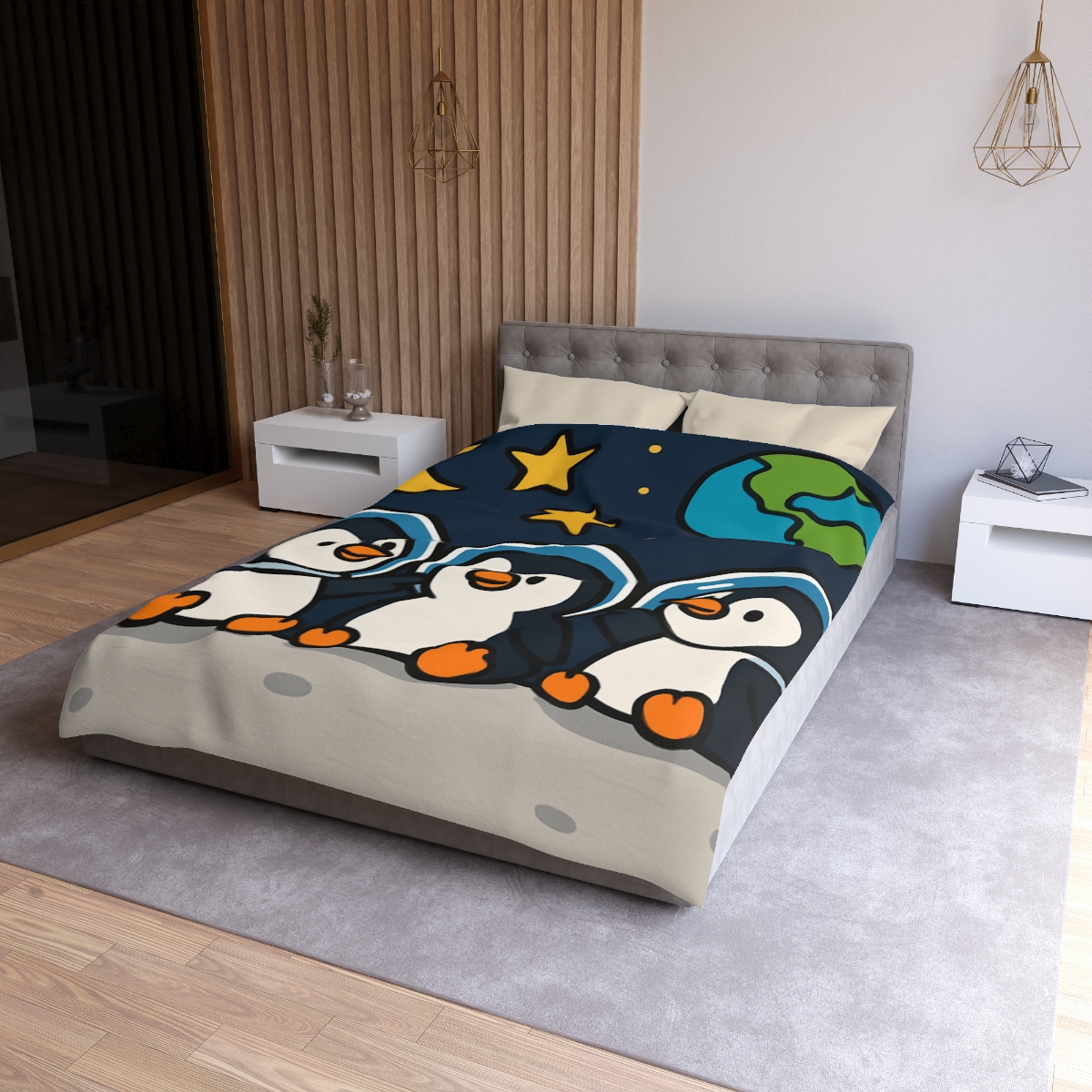 Stargazing Penguins On The Moon trendy bedroom duvets
