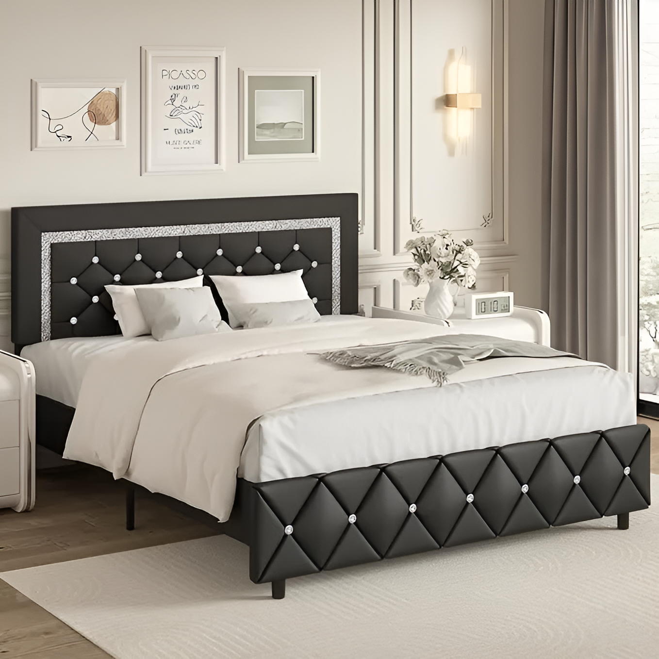 Modern Diamond Bed Frame Adjustable Headboard