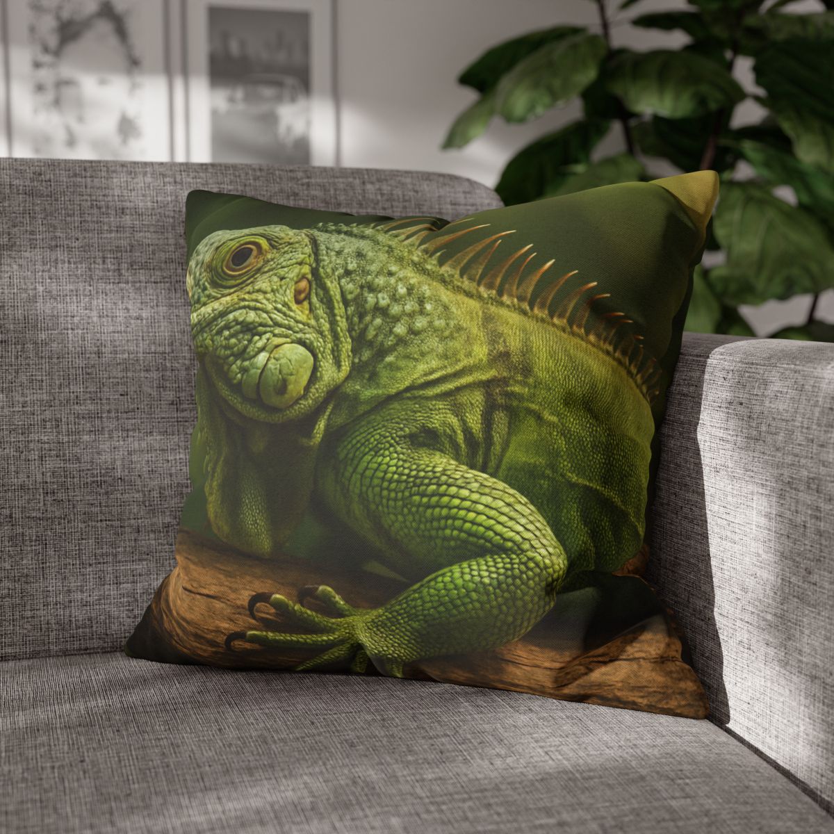 Verdant Stillness Green Iguana designer print pillow cases