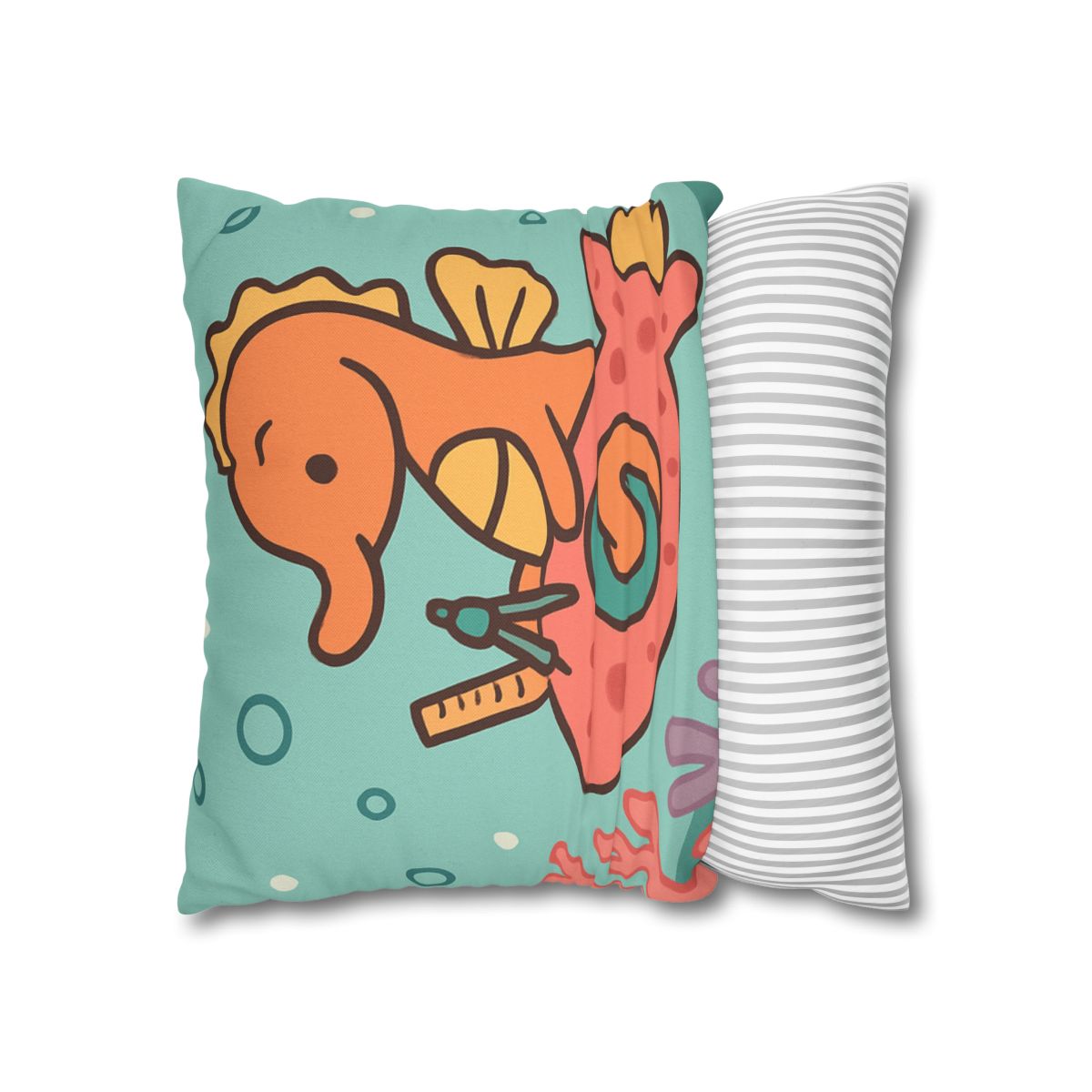 Coral Rocket Seahorse designer print pillow cases