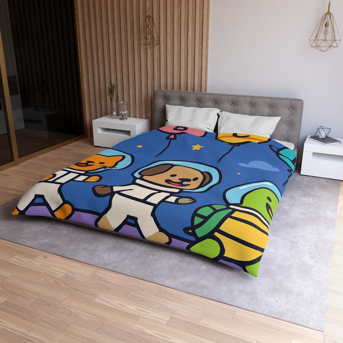 Planet Parade Of The Animal Astronauts designer printed duvets