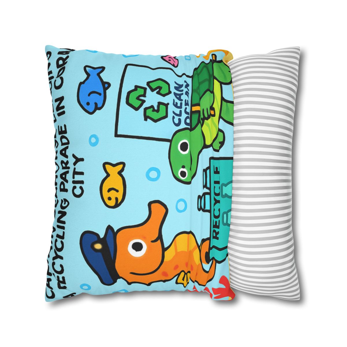 Coral City Recycling Parade With Captain Seahorse soft cotton pillow cases