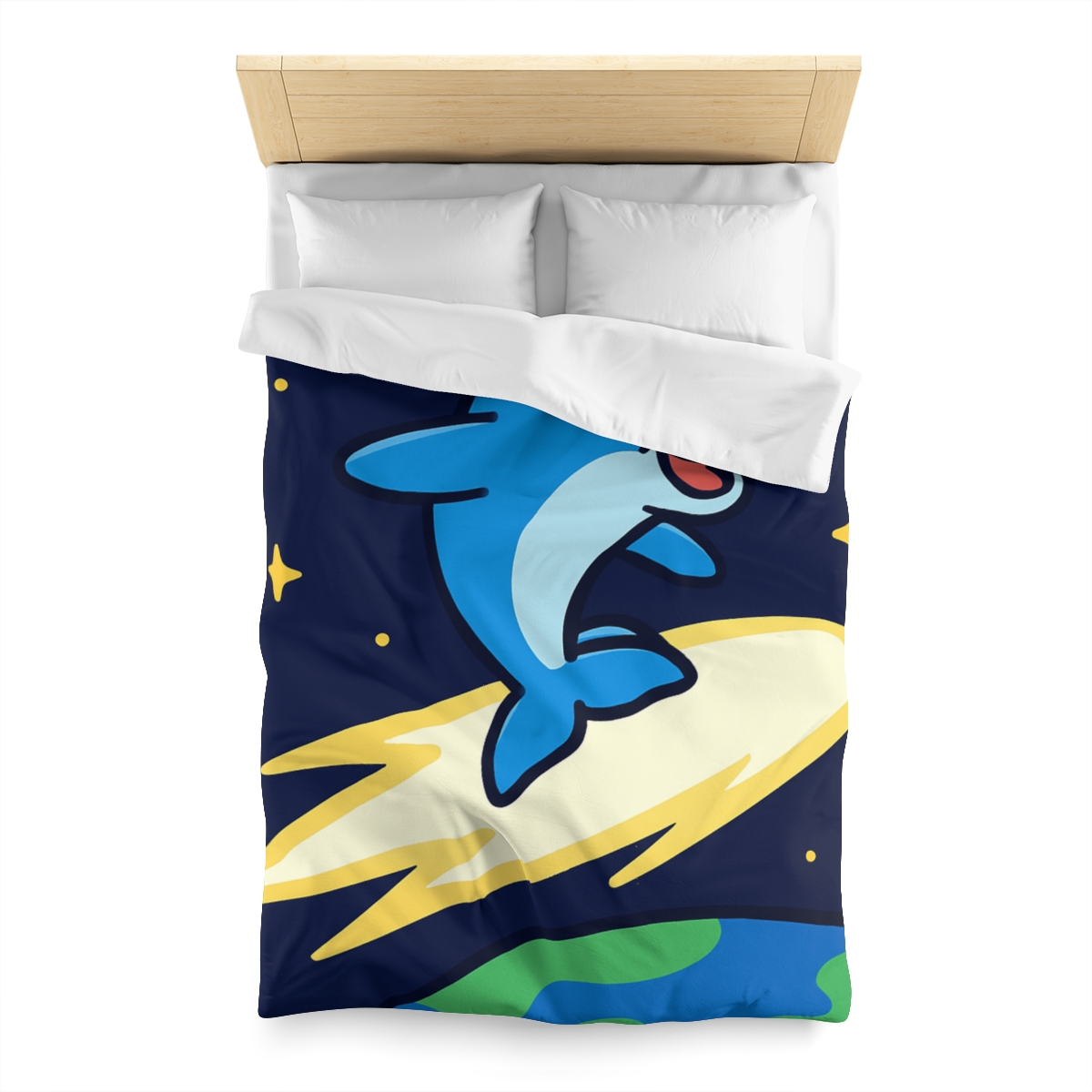 Cosmic Dolphin Comet Ride designer printed duvets